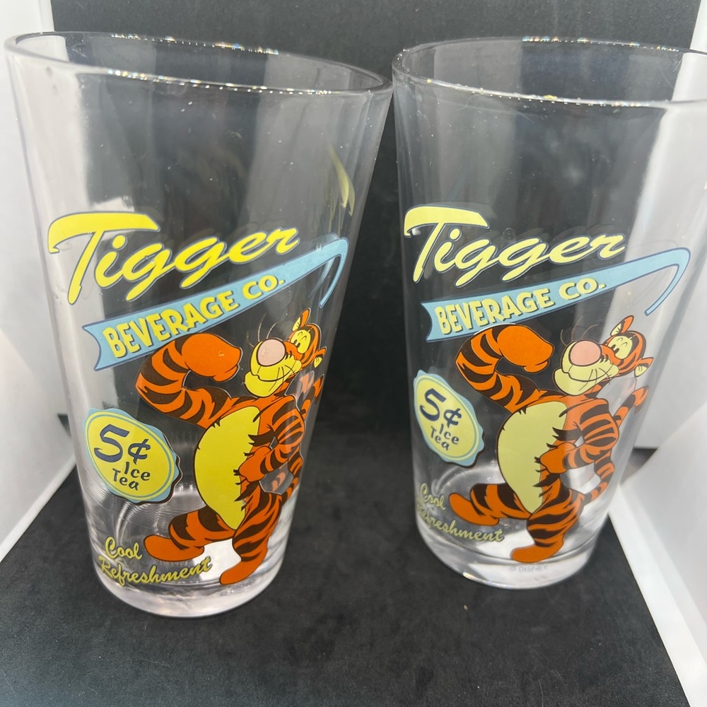 Disney Tigger Beverage Co. Glasses with Orange and Yellow Accents
